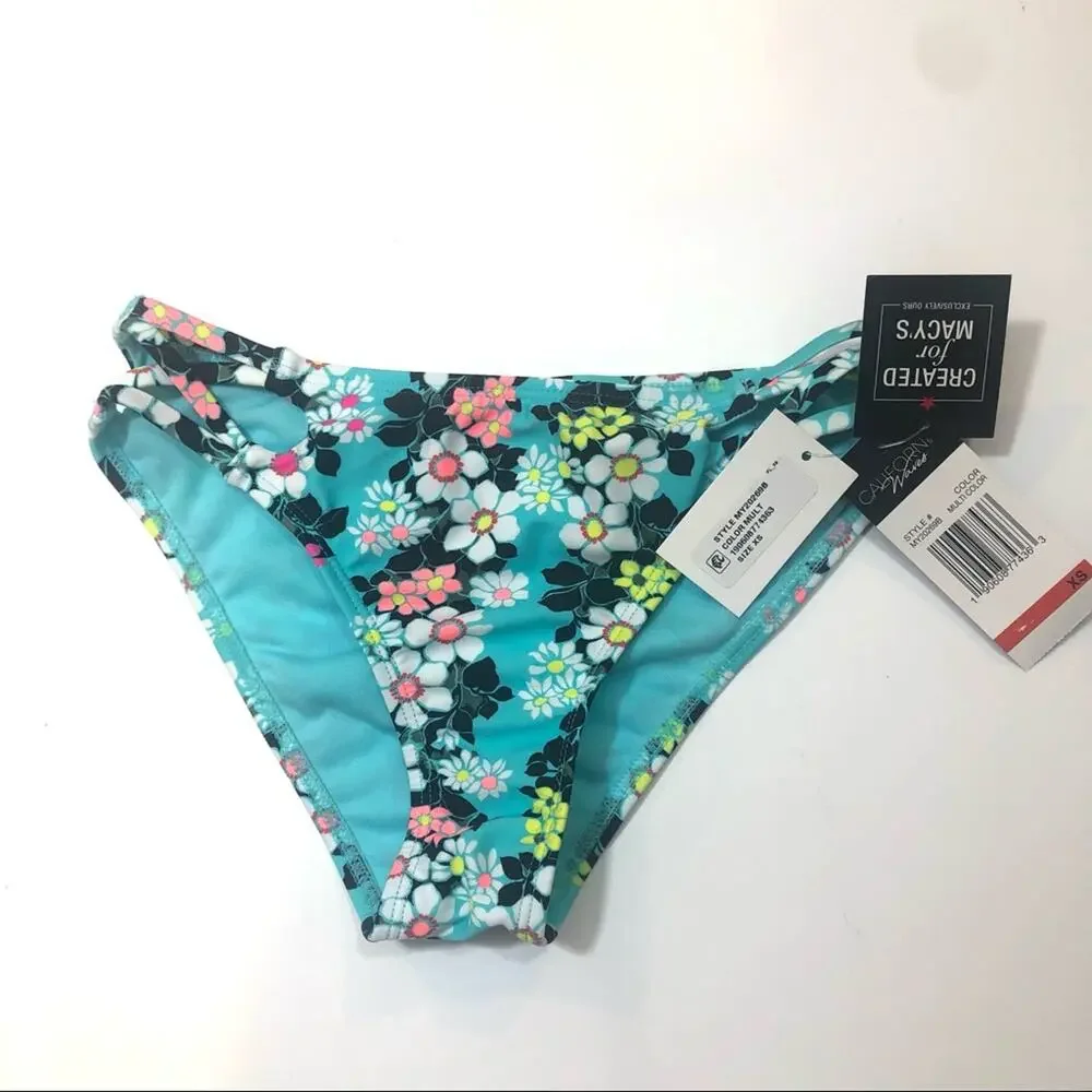 California Waves Floral Strappy Bikini Swim Bottom
